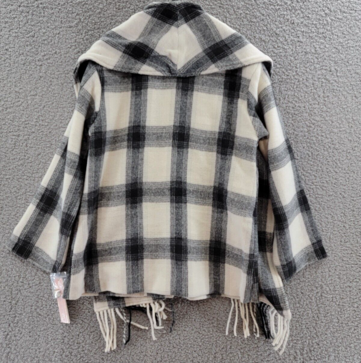 AQUA Scarf Collar Coat Women's S Black/White Check Wool Blend Patch Pocket L/S - Picture 11 of 12