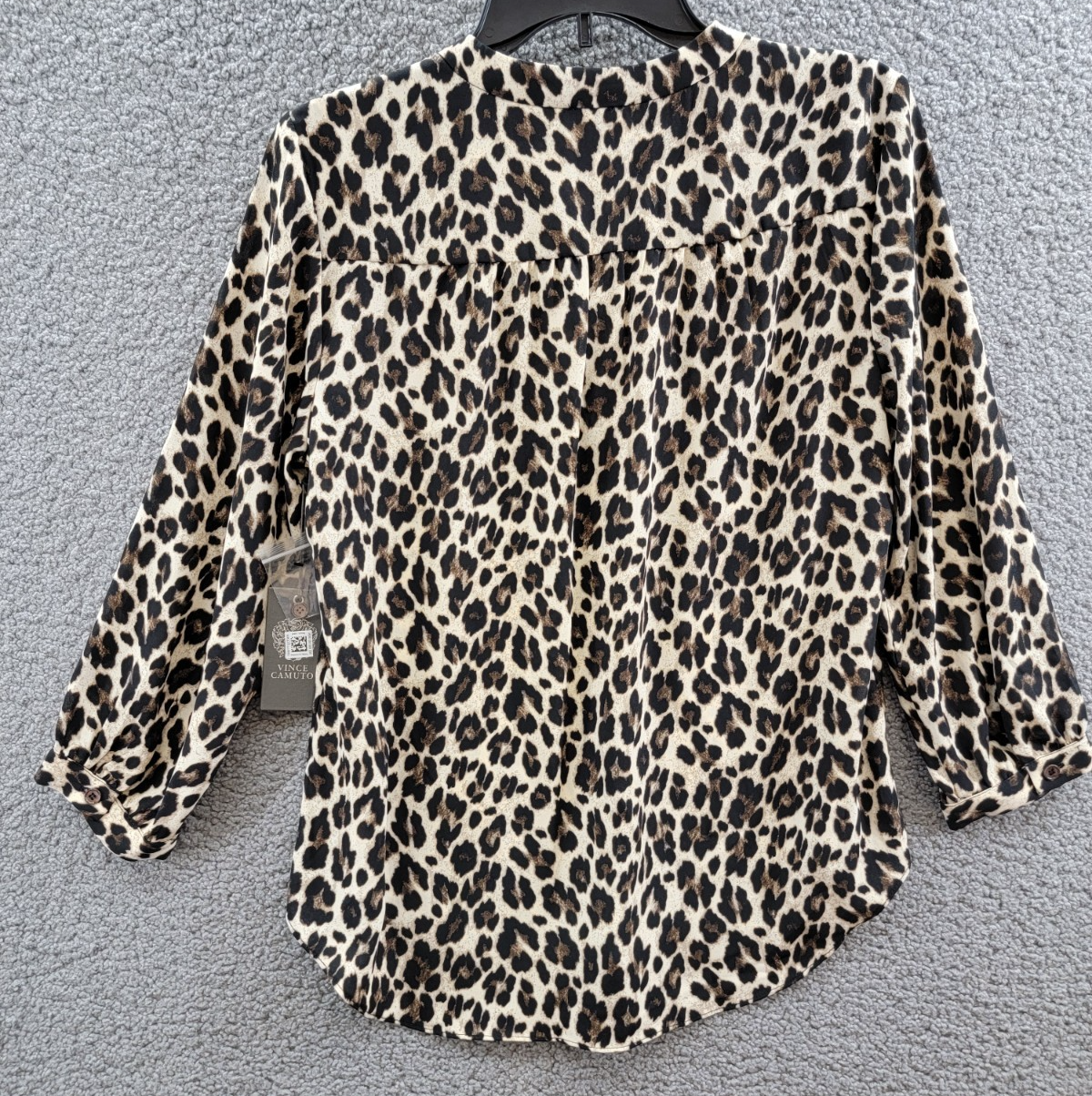 Vince Camuto Leopard Print V-Neck Top Women's S Rich Black Multi 3/4 Sleeve - Picture 10 of 16