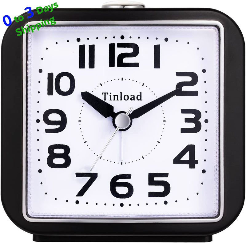 Tinload Small Battery Operated Analog Travel Alarm Clock Silent No Ticking, Ligh