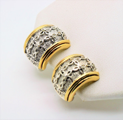 E05 Simply Unique & chic  Design Style hoop stud Two tone Clip Fashion Earrings