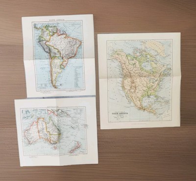 Set Antique Book Maps North And South America Australia New Zealand Pictures x 3