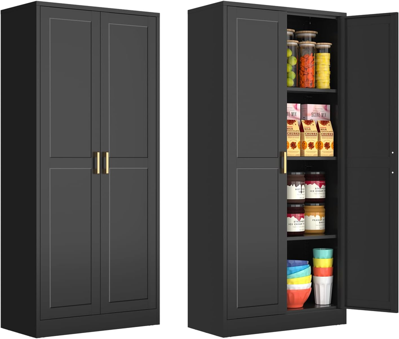 60 Inch Tall Pantry Cabinet Metal Kitchen Storage Cabinet with Doors and Shelve eBay