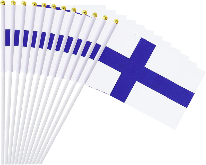 Finland Flags on Stick 12 Pack, Small Handheld Finnish Flag