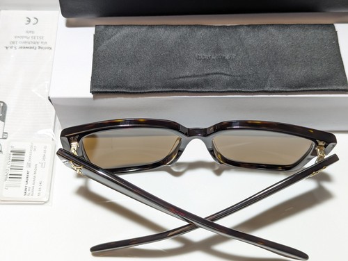 Pre-owned Saint Laurent Unisex Shiny Havana Ysl Logo Gold/brown Lens Sunglass Slm9 003