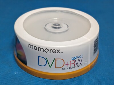 Memorex DVD+RW 25PAQ 25 Pack 4X 4.7GB 120 Min Rewritable Disc