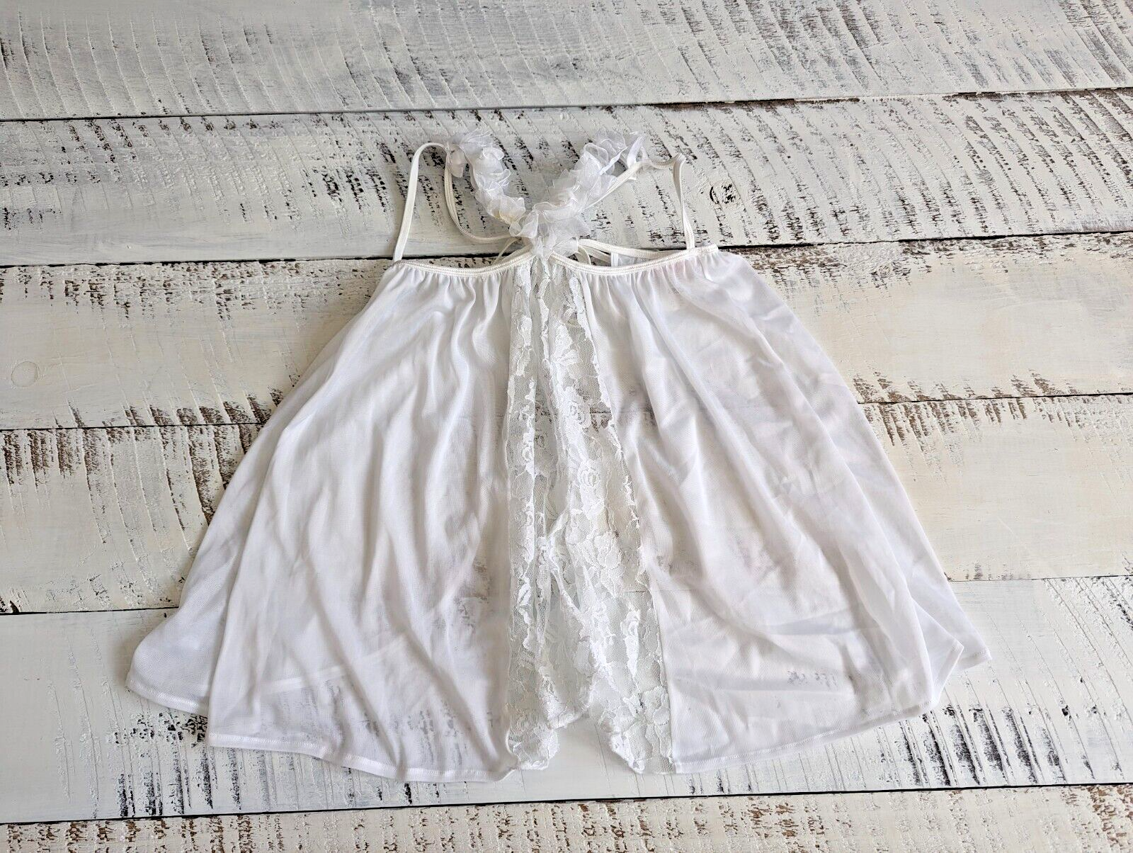 Dreamgirl Lingerie Size S Vintage White Bridal Lace & Mesh Open-Cup Babydoll Set