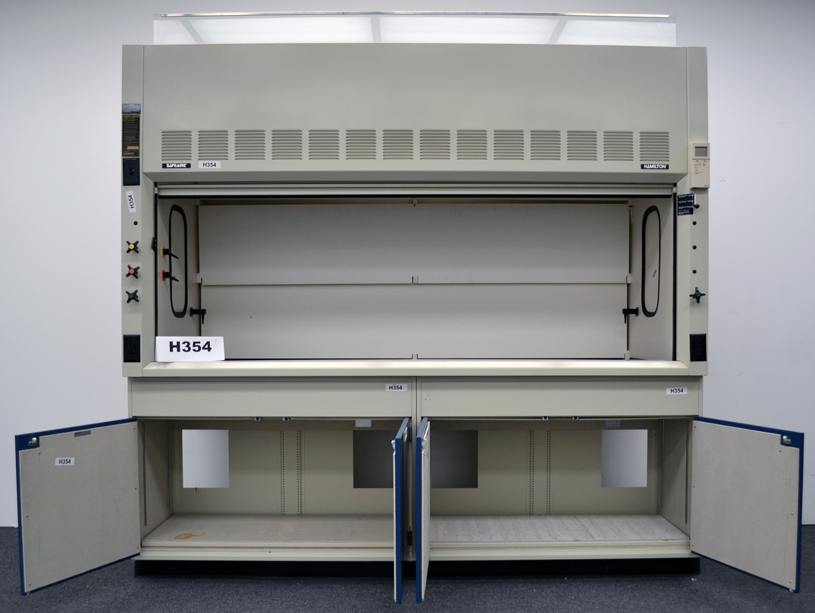 8' Laboratory Fume Hood w/ Two Acid Cabinets - Blue / Safeaire