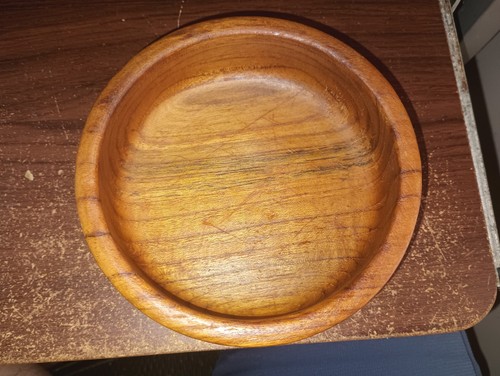 Vintage Southeast Asian Teak Wood Bowl Rustic Handmade Wood Carved Salad 6" x 2"