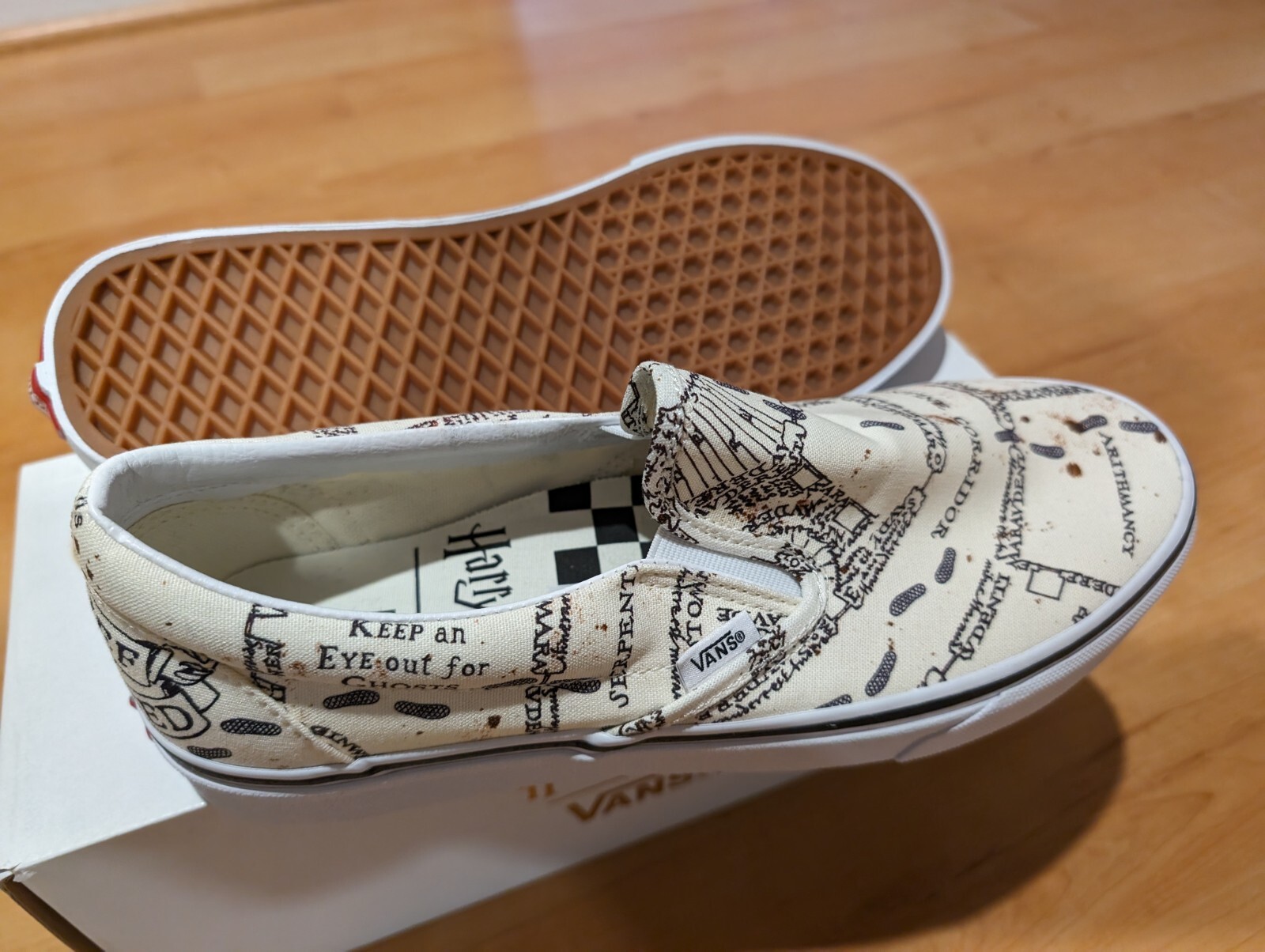 Pre-owned Vans X Harry Potter Slip On Marauder's Map Sneakers Universal Mens Shoes In Beige