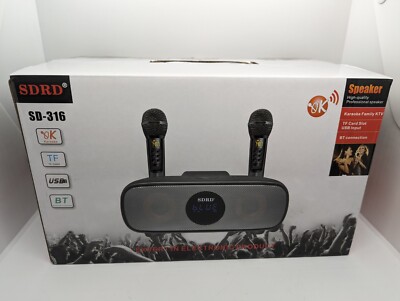 SDRD SD-316 Portable Karaoke 2 Wireless Microphone Bluetooth USB TF Card AUX
