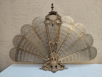 Antique Élégant Pare-Flamme Parasol De Cheminée En Laiton Liberty