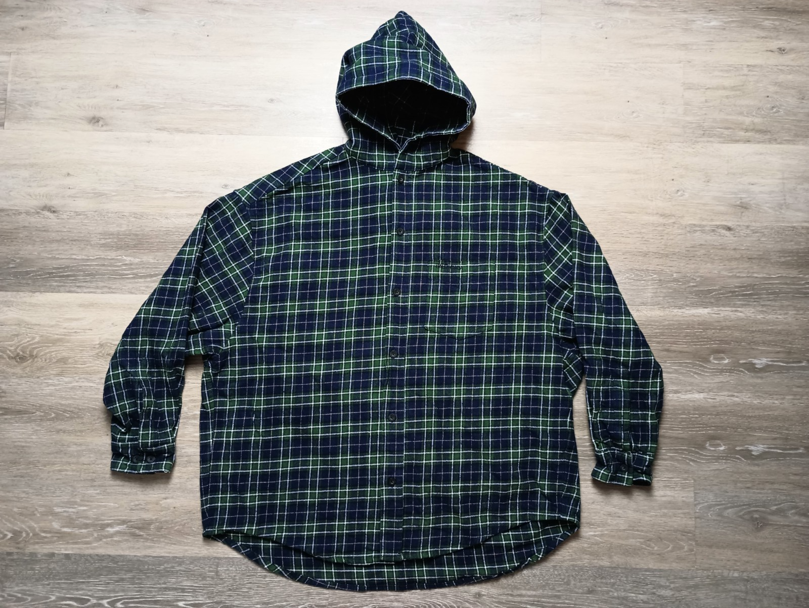 BALENCIAGA Check Flannel Hooded Shirt Logo Embroidered 2023