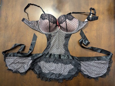 Victoria's Secret Sexy Little Things Women's 36D Pink Black French Maid Apron 