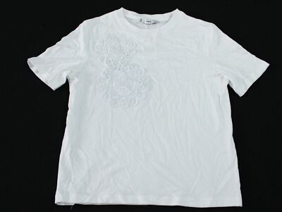 Mango Women's Lace Detail Solid Daisy Short Sleeve Shirt EJ3 White Small