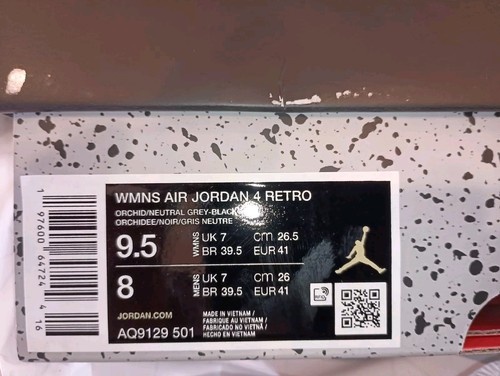 Pre-owned Jordan Wmns Air  4 Retro Orchid/neutral Grey-black Aq9129-501 Size 9.5 In Purple