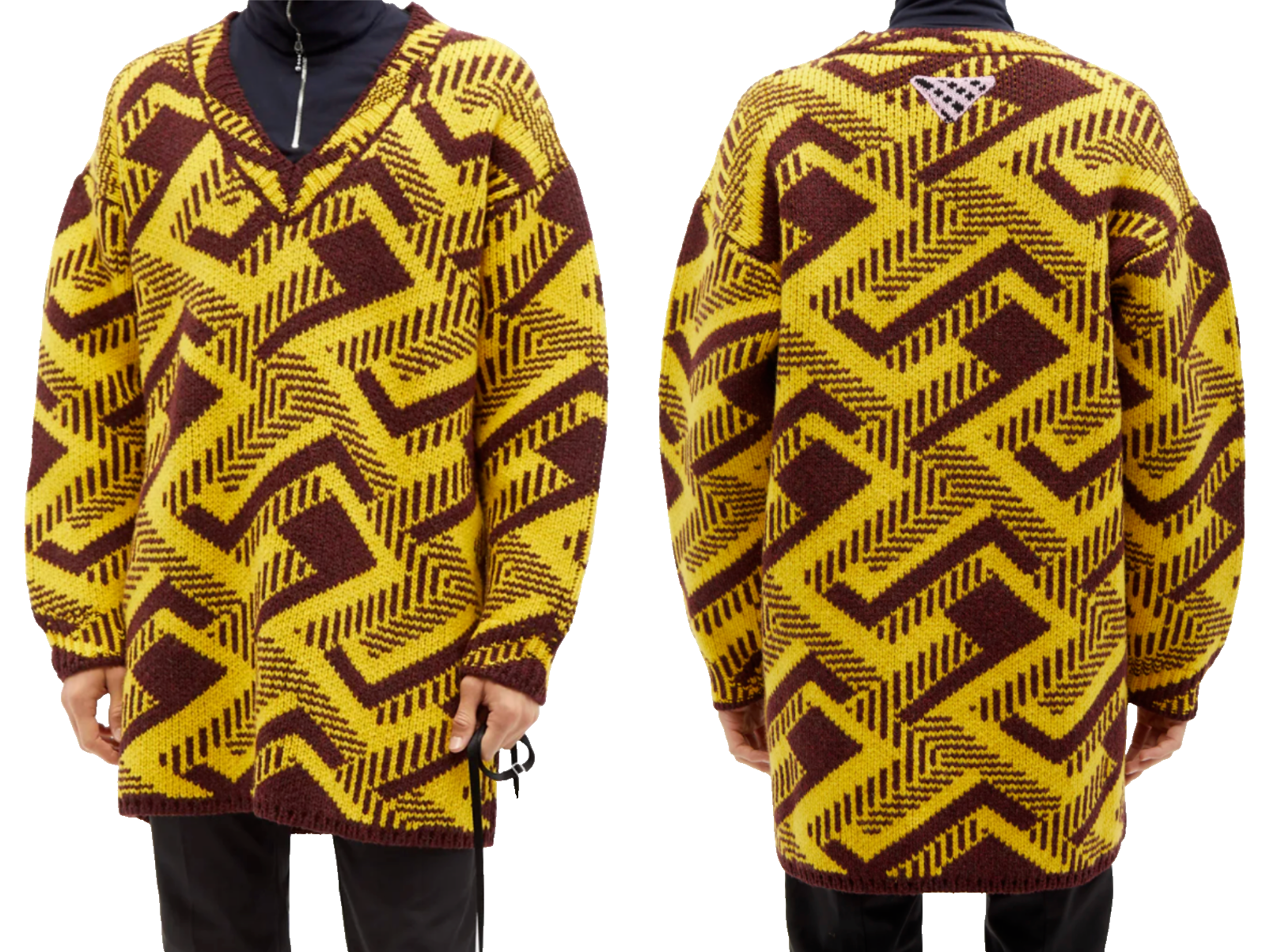 Pre-owned Prada Pullover Oversized Geometric V-neck Knitted Jumper Shetland Jumper S In Multicoloured