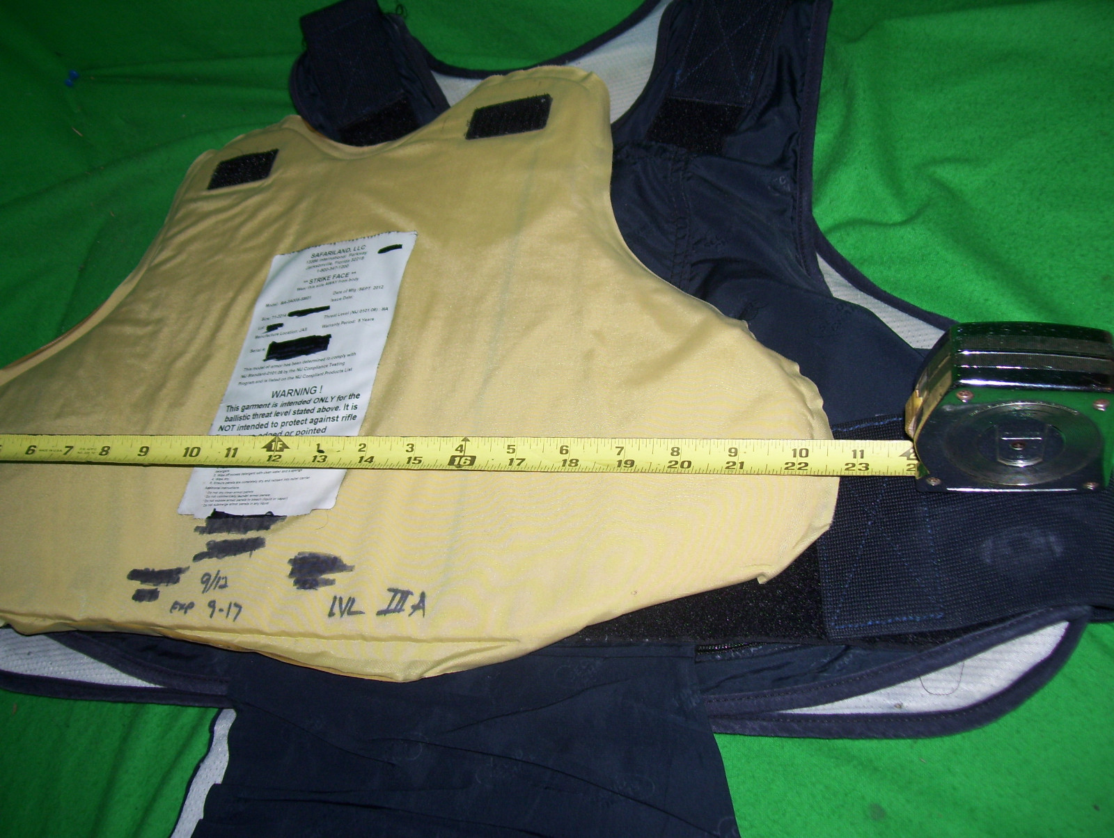 Safriland Body Armor Bullet Proof Vest Level IIIA-XLarg Short VG 2012+5X8 H-13