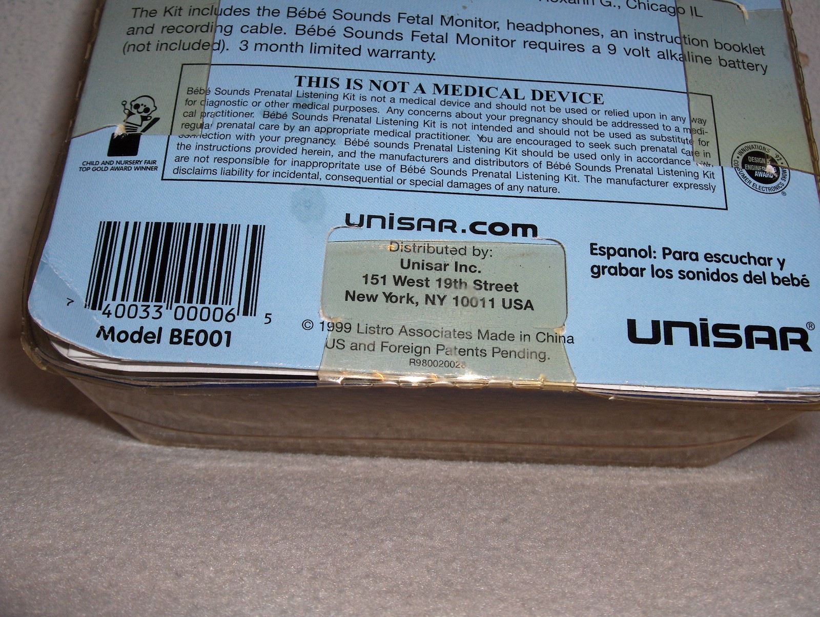 Bebe Sounds Prenatal Heart Listener UNISAR Listen To Your Unborn Baby,Never Used