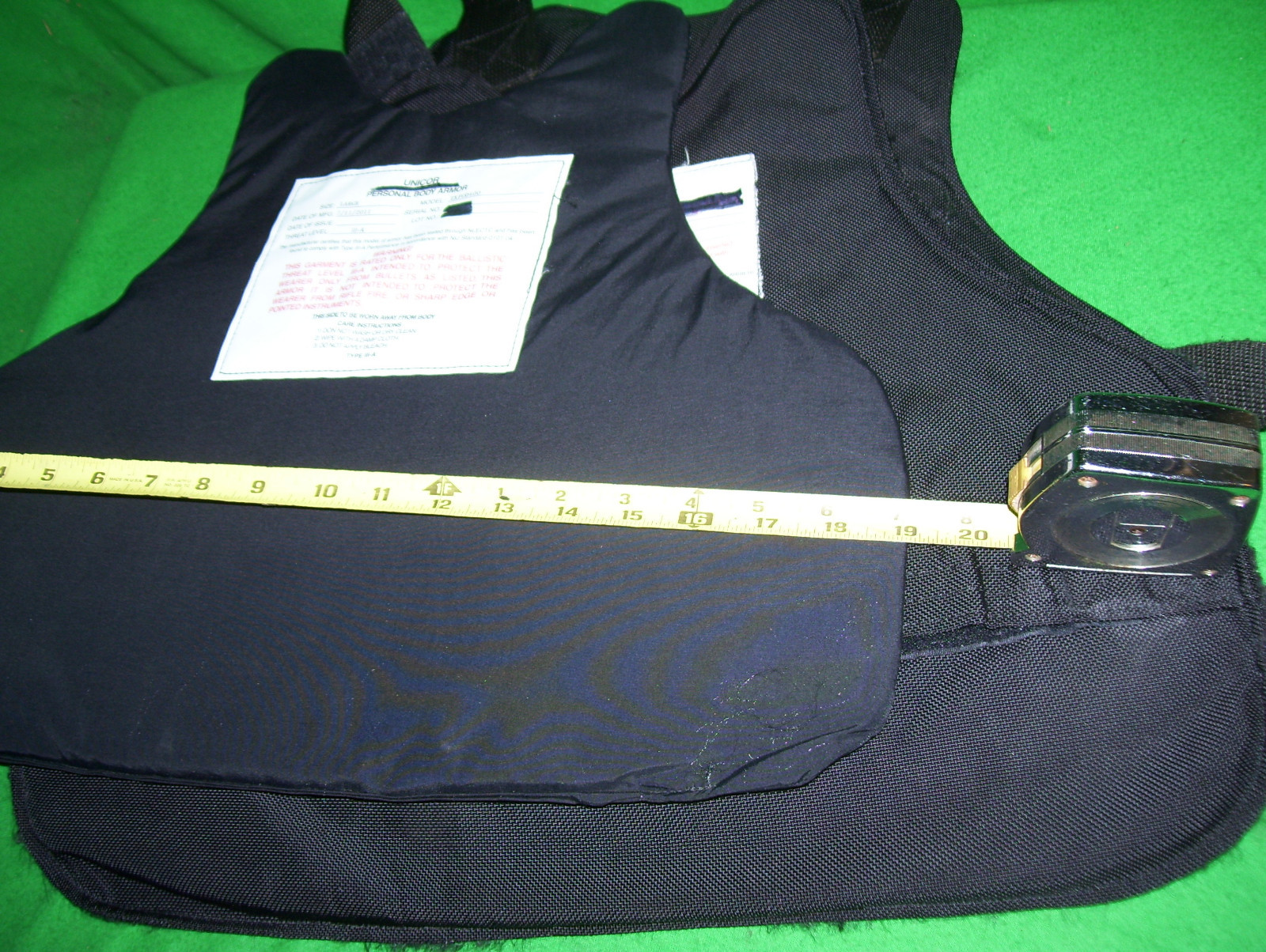 UNICOR Body Armor Bullet Proof Tack Vest. Level IIIA Large MFG 2011 GOOD #H-08