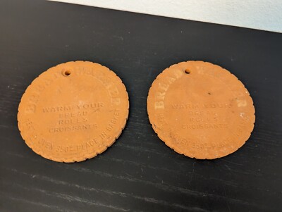 (2) Vtg Terra Cotta Bread Warmer Trivet Warming Stone Terracotta Pottery 80s 5''
