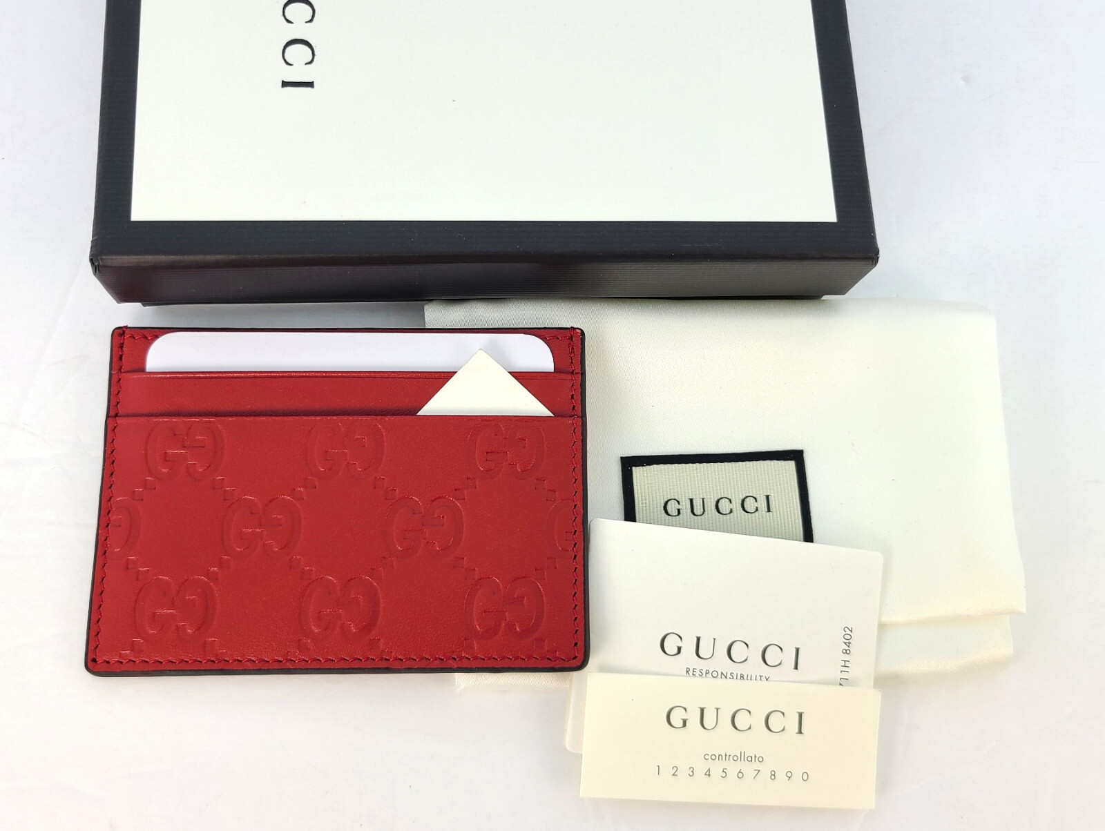Pre-owned Gucci Authentic  Ssima Red Leather Card Case Card Holder