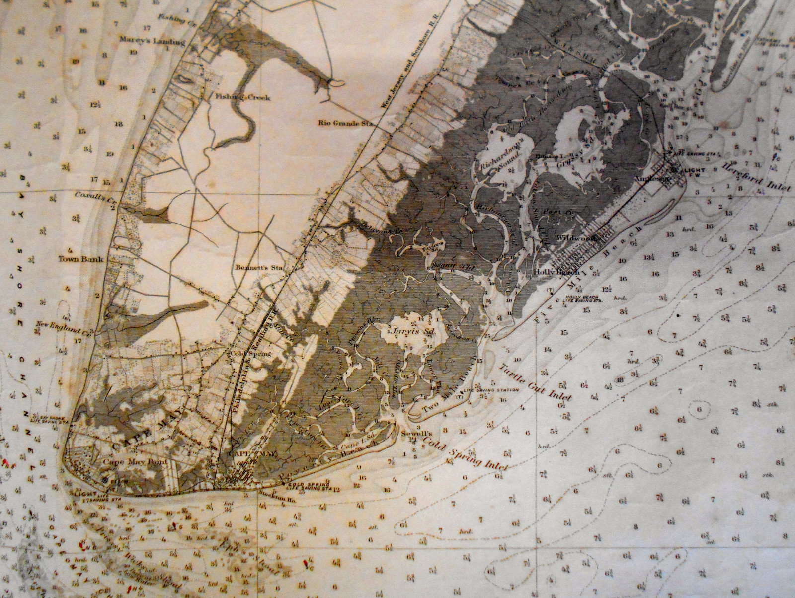 1902 Antique Sea Sailing Coastal Chart Map Delaware Entrance New Jersey (1902)