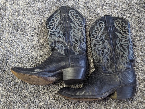 Justin Black Lizard Leather Cowboy Boots 9092 Mens Size 8.5D  display picture 2