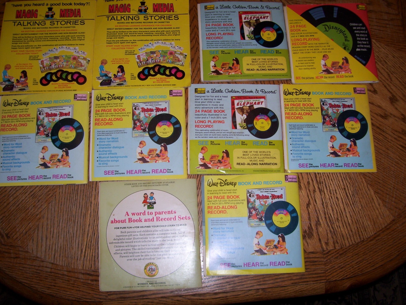 Set of 10 Vintage Walt Disney, Little Golden Book & Matching 33 RPM Records