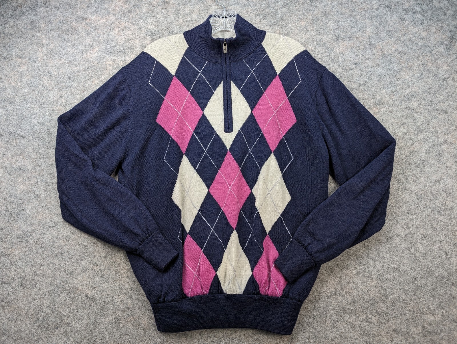 FootJoy Sweater Mens Medium Blue Pink Argyle 1/4 Zip Wool