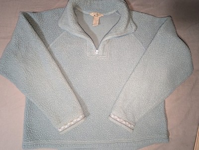 L.L.Bean Fleece Pullover Sweater In Light Blue Size Large Women's Design Trim
