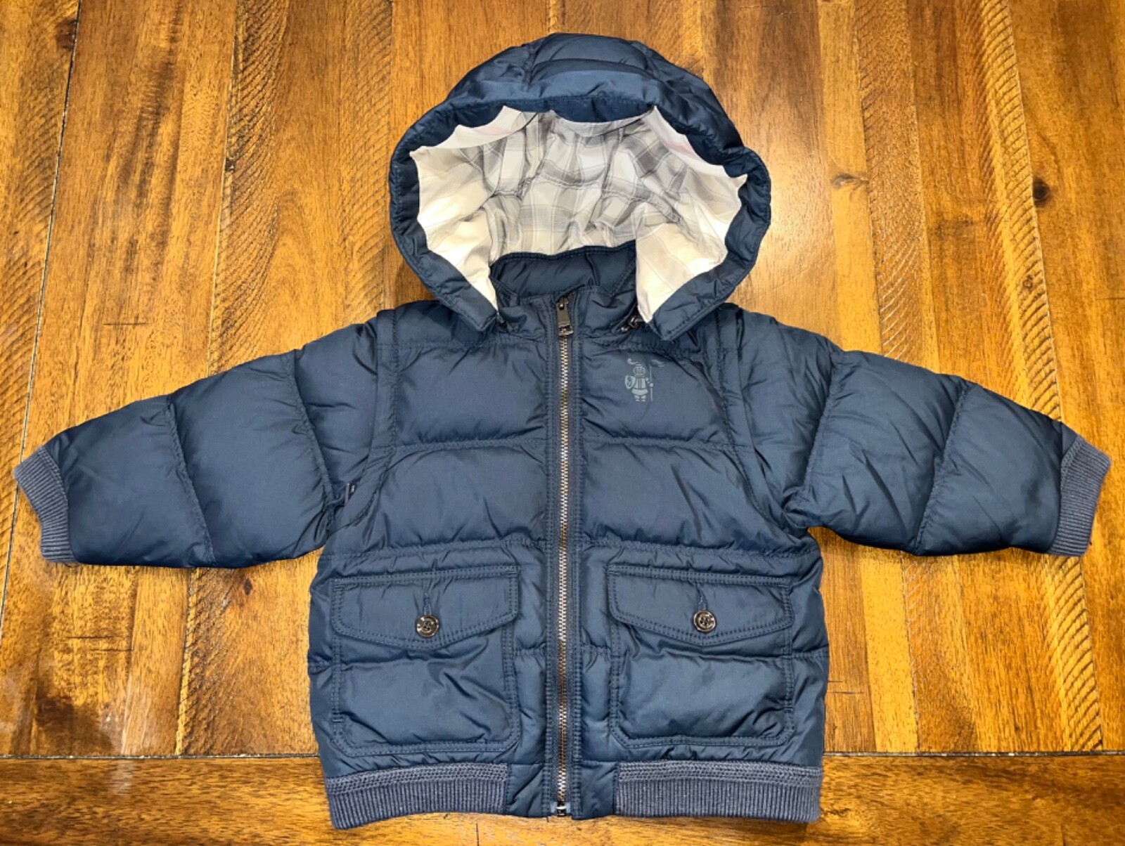 BURBERRY BABY BOYS BLUE PUFFER COAT SIZE 12M EXCELLENT COND