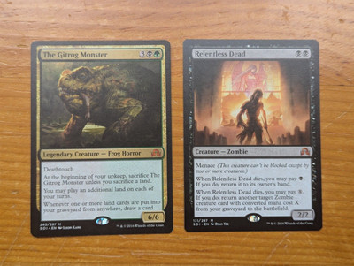 MTG The Gitrog Monster and Relentless Dead, LP and NM, Shadows over Innistrad