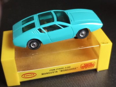 NOS AURORA #1400 TURQUOISE MANGUSTA ''MONGOOSE'' HO SLOT CAR IN ORIGINAL CUBE