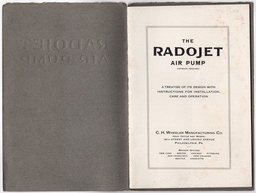 1918 C H WHEELER MFG CO RADOJET AIR PUMP TRADE CATALOG STEAM ENGINE ENGINEERING