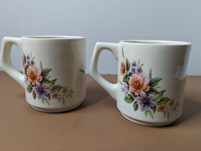 Ceramic Porcelain Coffee Mugs Floral Bouquet Tea Cups Set Of 2 Vintage 12 Oz