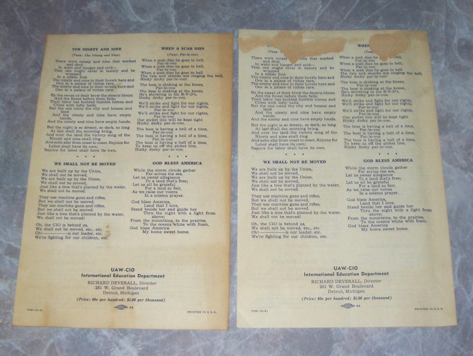 Vintage Labor Union Ephemera UAW CIO 1941 Conference Hotel Chisca Memphis TN