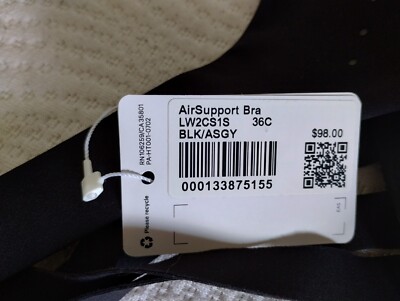 AIR SUPPORT BRA 36C BLACK LIGHTWEIGHT ADJUSTABLE STRAPS PADDED
