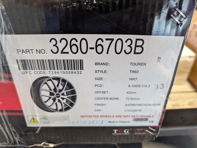 Touren TR60 16x7 Wheel / Rim Black - Machined Face - Black Ring Rim (Z1B)