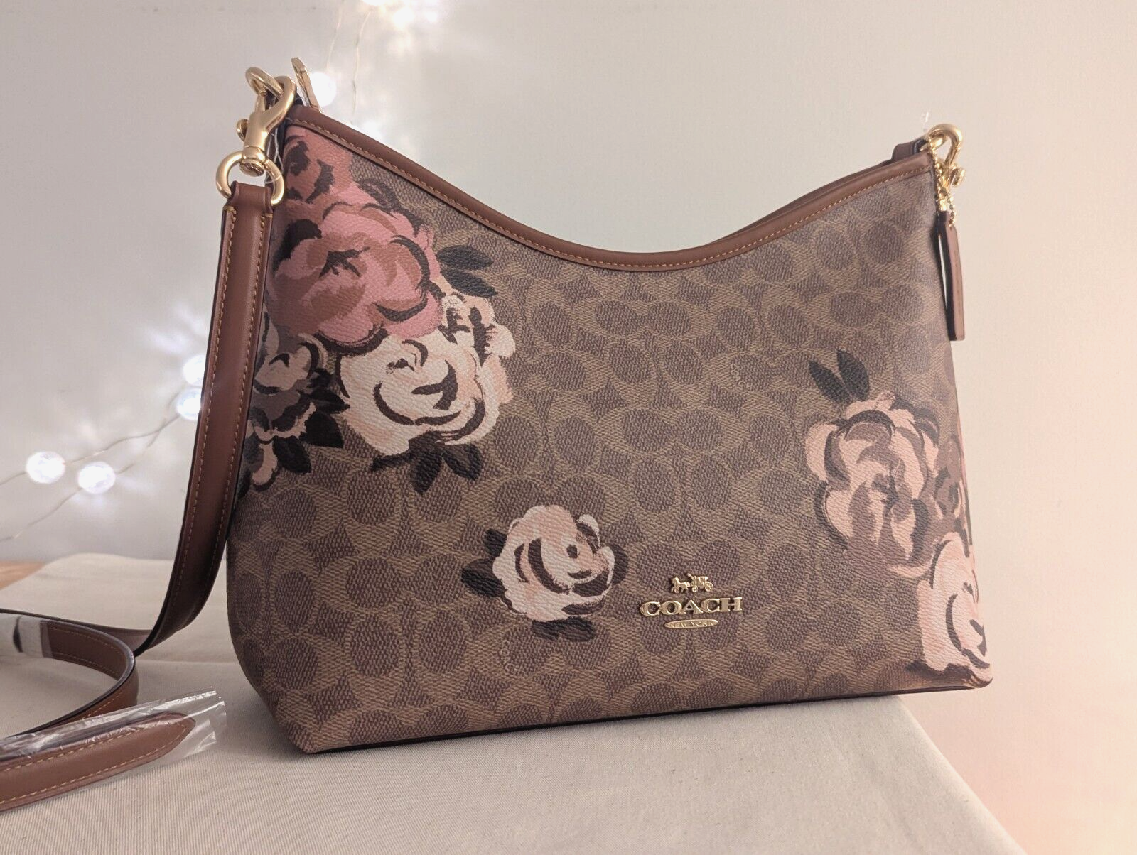 Coach Laurel Shoulder Bag in Signature Canvas with Rose