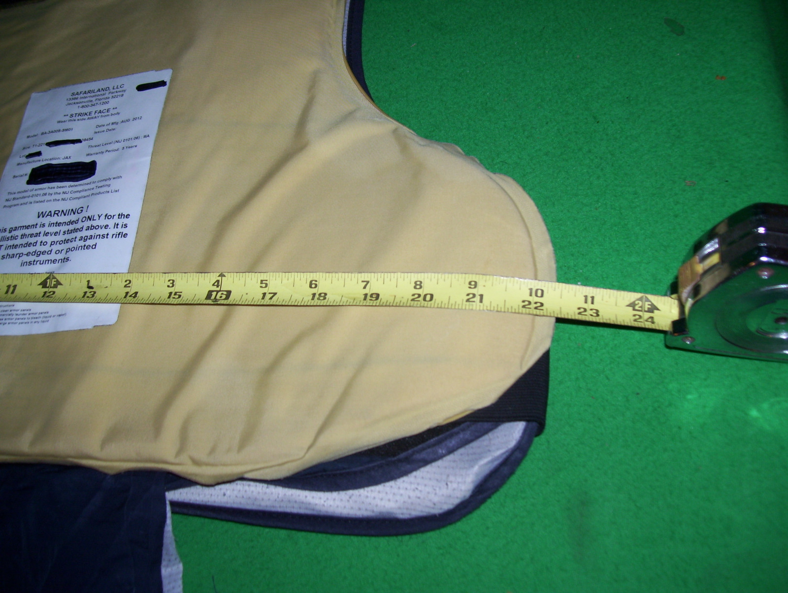 Safriland Body Armor Bullet Proof Vest Level IIIA-XLarg VG.Cond 2012 + 5X8 G85