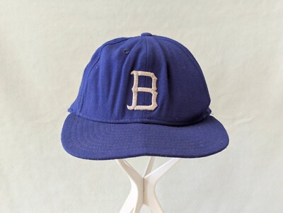 New Era Pro-Model Vintage 60s 70s 80s Blue Baseball Cap Hat 7 1/4 ''B'' - Stained