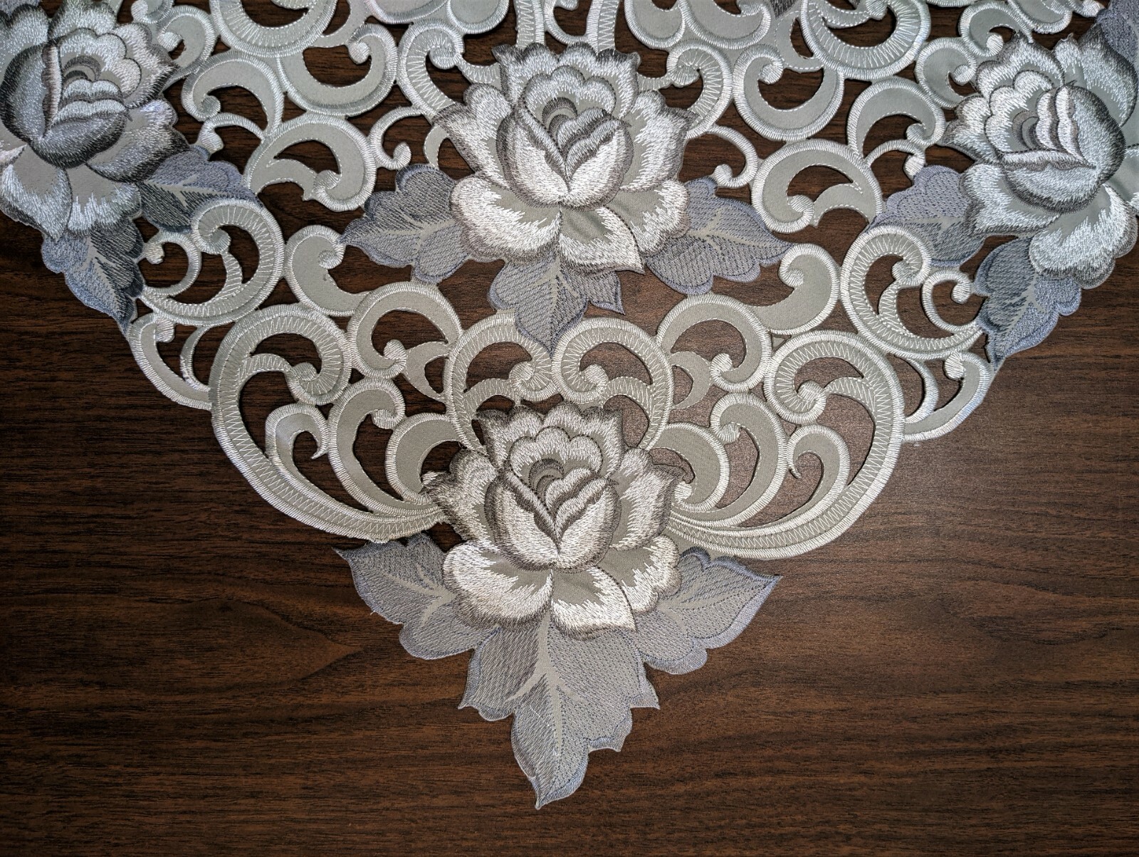 Doily Boutique Table Runner, Dresser Scarf,or Doily with Silver Gray Roses