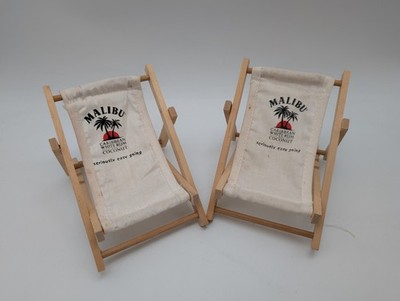 Malibu Rum - Miniatur Liegestühle / Deko-Strandstühle (2er Set, Holz & Stoff)