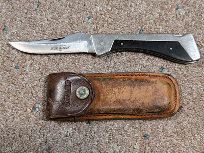 Sharp 300 Folding Knife Pocket Knife Everyday Carry Leather Pouch Japan Vintage