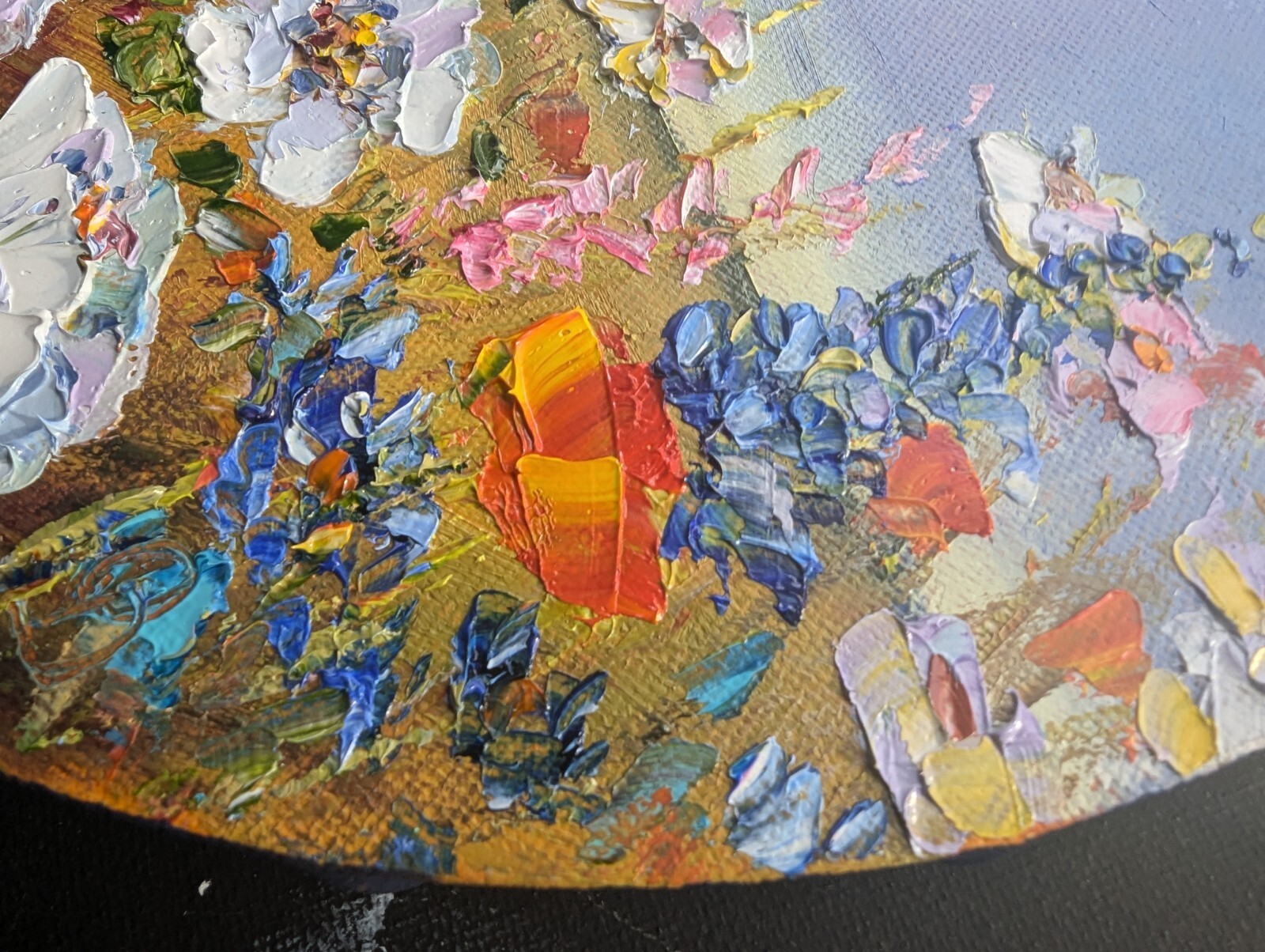 ORIGINAL OIL impasto Painting WILDFLOWERS  Circle 10"x 10" by Olga Diduh.