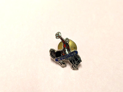 Vintage Wyoming BUCKING HORSE & RIDER Bronco Souvenir Lapel Pin Rodeo State