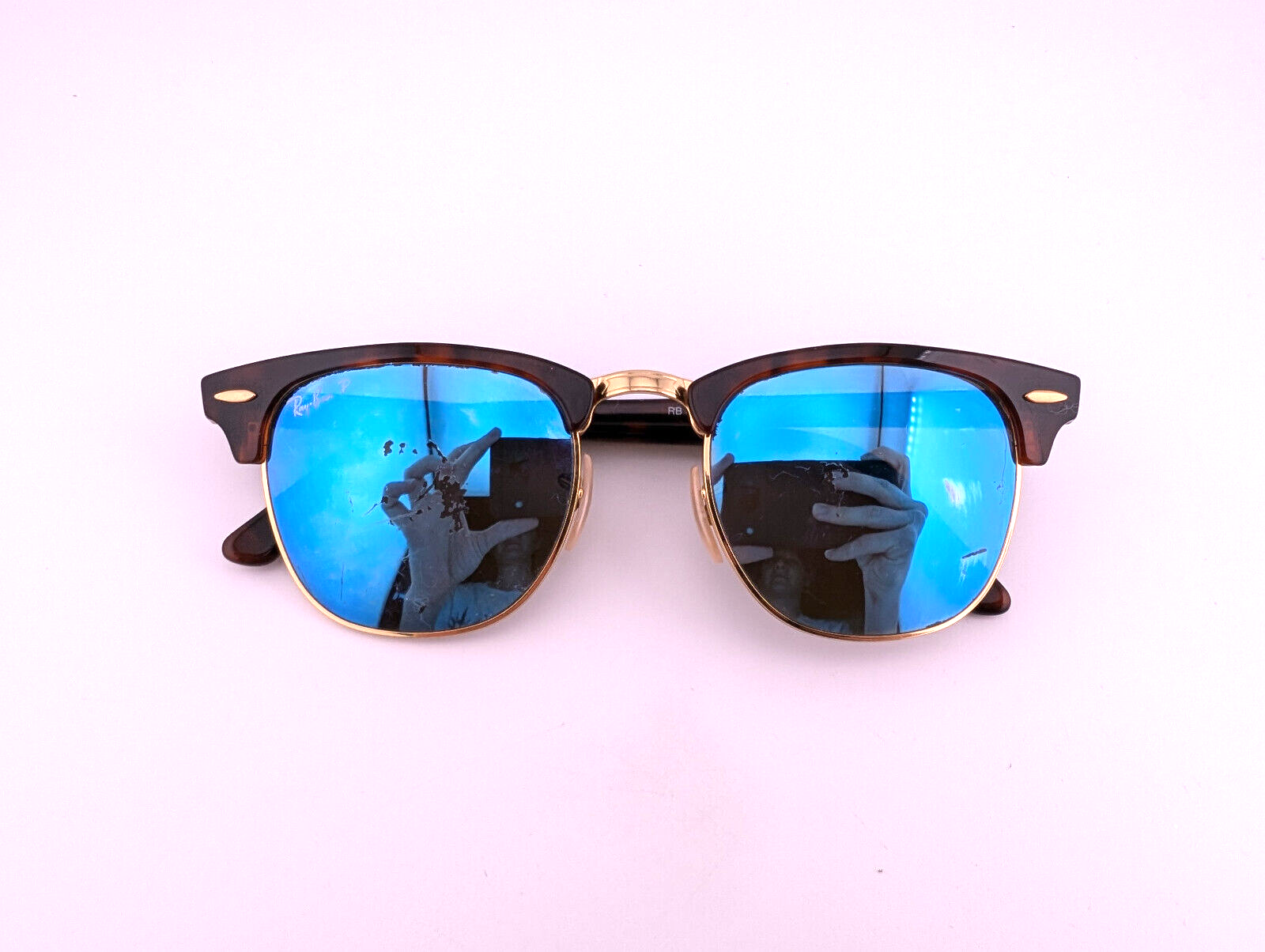Ray-Ban Clubmaster RB3016 1354/3F 51□21 Ray-Ban RB3016 Clubmaster Flash Lenses L (51 - 21) with Blue