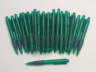 30ct Lot Misprint Retractable Click Pens: Thick Barrel Rubber Grip DARK GREEN