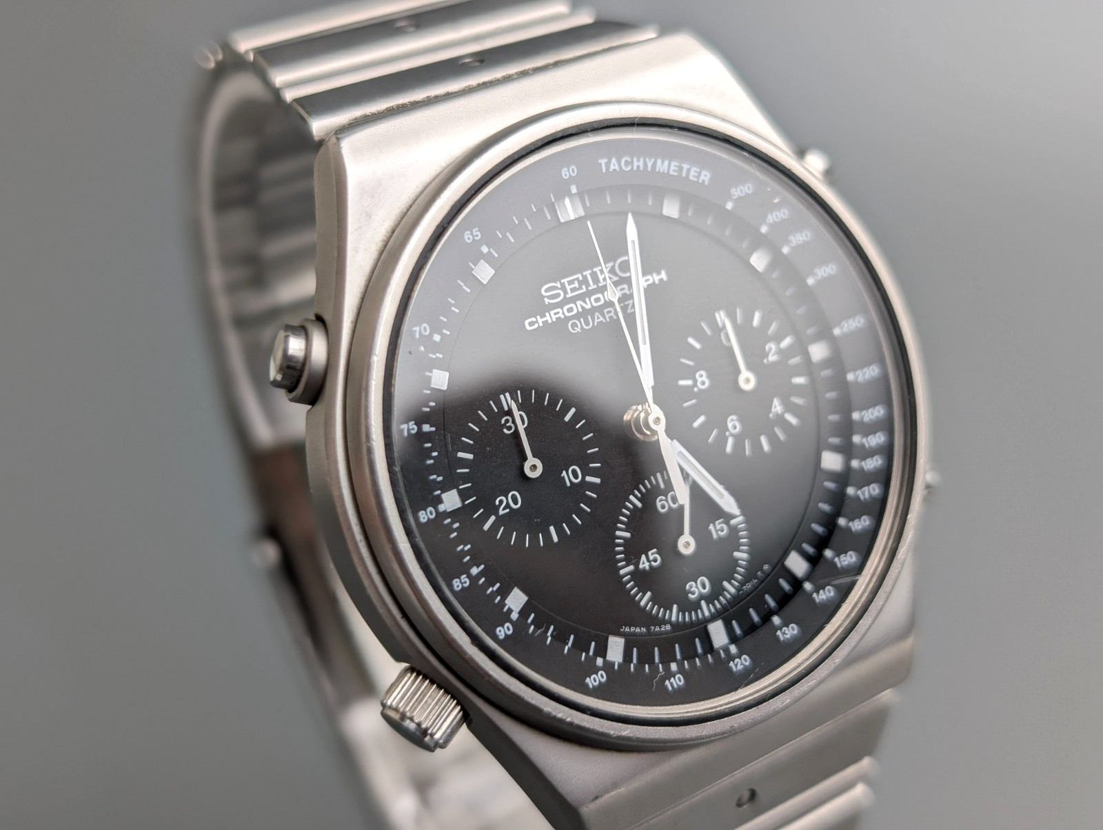 Rare! 1983 Seiko Chronograph 7A28-701A Black Dial Quartz Men's