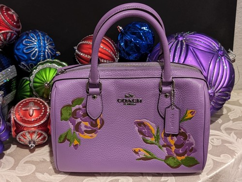 ショルダーバッグ・ポシェット Coach Rowan Satchel Bag Rose Print CY681 Coach CY681 Rowan Satchel Bag Rose Print Coated Canvas Blush